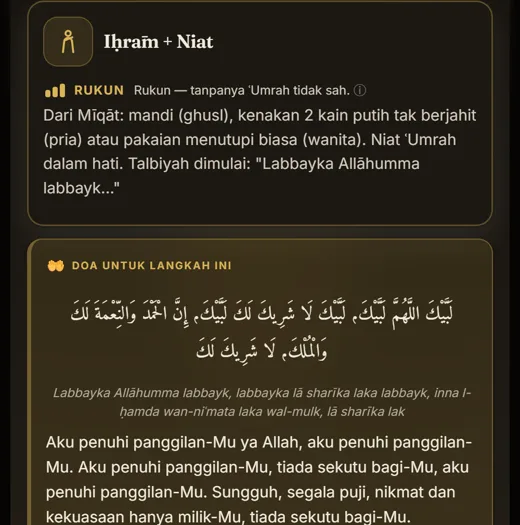 Derselbe ʿUmra-Schritt in der App auf Indonesisch