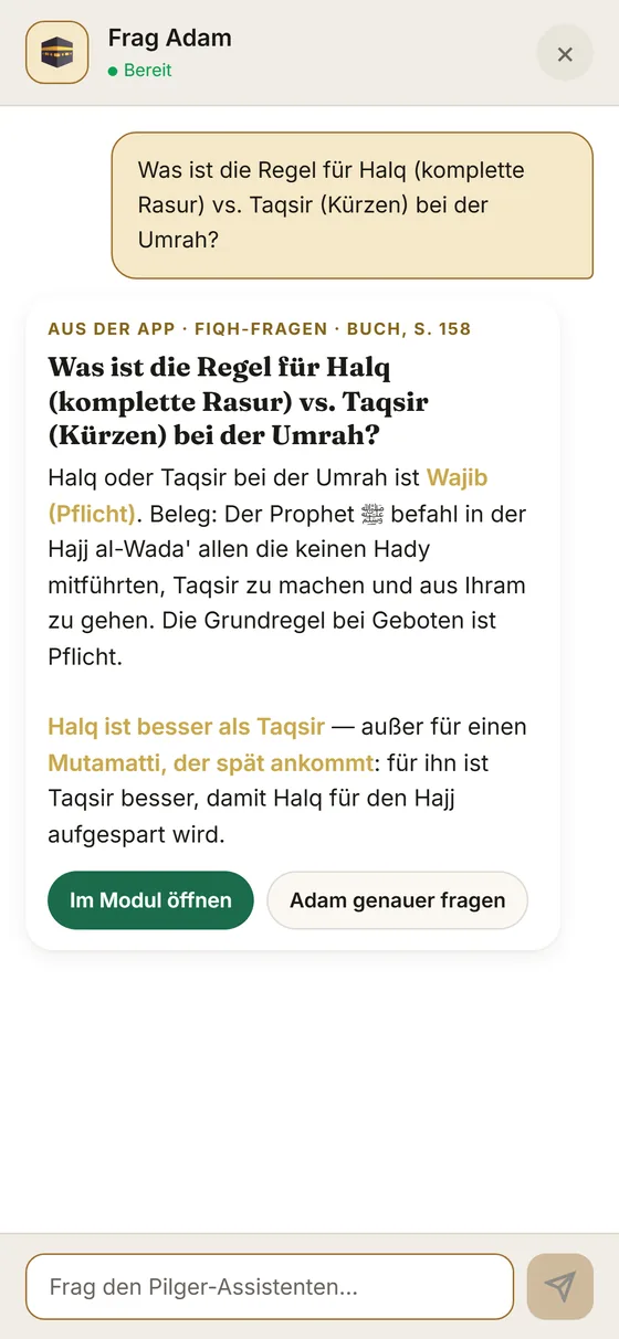 Frag Adam: Antwort aus den Fiqh-Fragen der App mit Buchseite