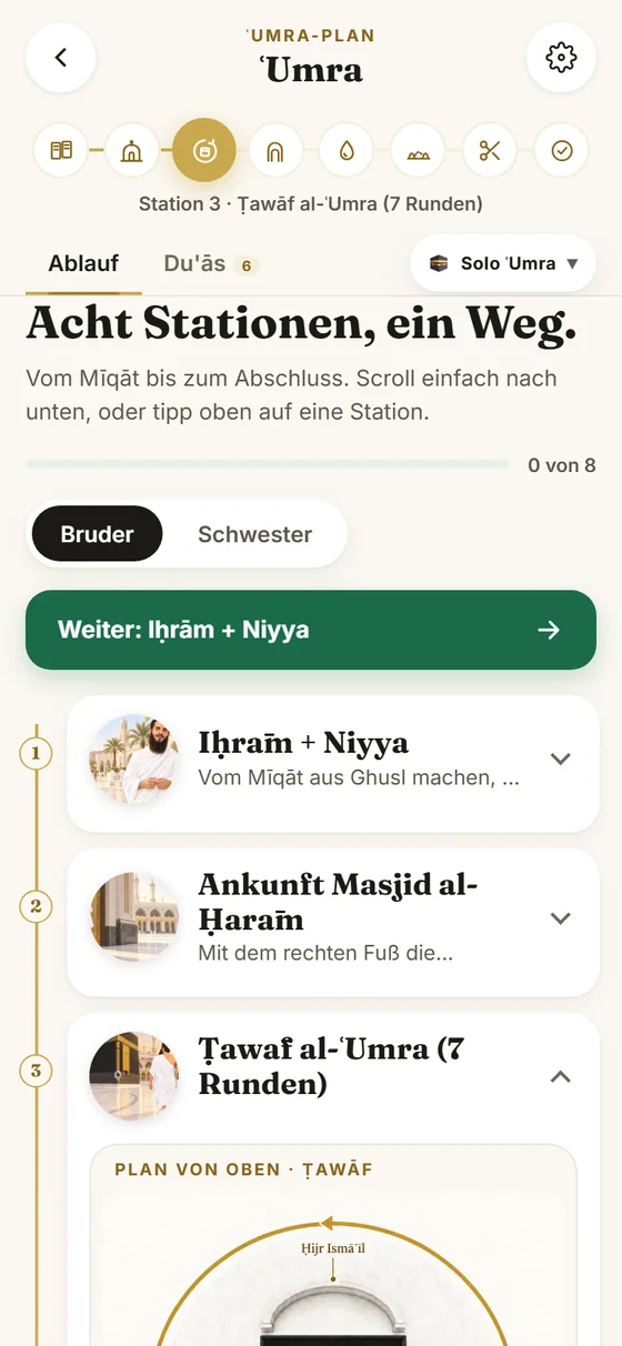ʿUmra-Schritt mit Rang, Duʿāʾ und Quellenangabe