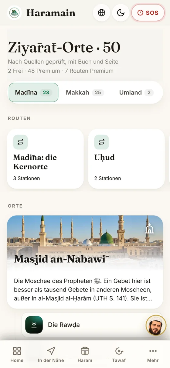 Ziyārāt-Ansicht der App
